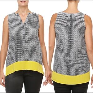 HATLEY 100% Silk Chevron Print V Cut Tank With Neon Trim Black/Green Size Medium